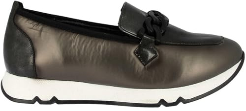 DOCTOR CUTILLAS - Mokassinschuh aus Leder, verziert mit Kette, ohne Schnürsenkel, Gummisohle, herausnehmbare Innensohle, für: Damen, braun, 41 EU