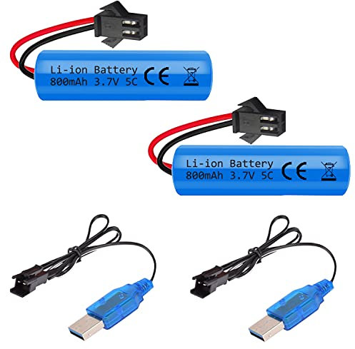 URGENEX 3.7V 800mah Li-ion Battery 2Pack with USB Chargers SM-2P Plug RC Rechargeable Battery Compatible with Remote Control Cars E35 DE38 DE40 DE50 DE55 TB202 TM141 Toy Cars 2Pack