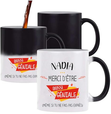 Planetee Tasse Magique Nadia géniale sans faire exprès | Mug qui change couleur avec la chaleur | Idée Cadeau Humour Collègue Travail Famille Anniversaire Noël