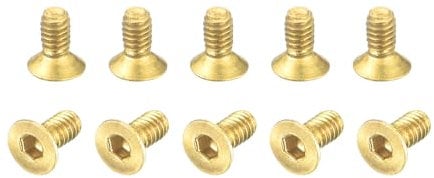 sourcing map Flat Head Socket Cap Screws, M2-0.4 x 4mm Brass Inner Hex Drive Fasteners Bolts 24Pcs