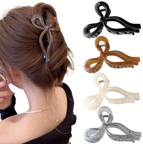 4 Stück Schleife Haarspange Große, Haarschleifen Kralle Clips, Rutschfest, Starker Halt, Acryl Haarklammern Haar-Accessoires für Frauen und Mädchen