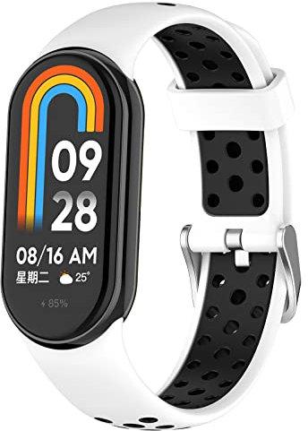 xhKJO Correas de Reloj para Xiaomi Mi Band 9 /Mi Band 8,Bandas Correa Armband Correas Reloj Silicona Bracelet Recambio Brazalete Strap Wristband para Xiaomi Mi Band 9 NFC/Band 8 NFC (blanco negro)
