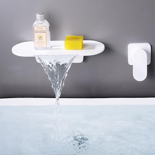 Robinet mitigeur cascade moderne blanc mural pour lavabo de salle de bain large design 2 trous