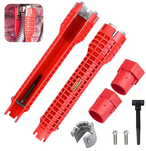 YqsIbth 8 in 1 Faucet Wrench Tool, 1set Basin Wrench, Faucet and Sink Installer Anti-Slip Tap Spanner Faucet and Sink Installer Tool for Kitchen Bathroom Plumbing Repair Faucet Wrench Tool Red