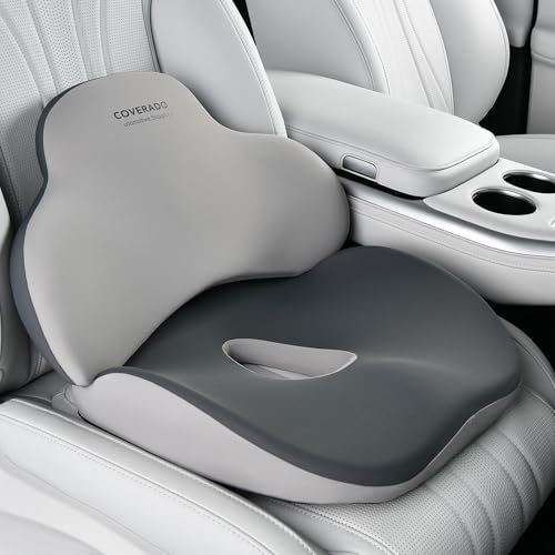 Coverado Sitzkissen und Lendenwirbelstützkissen für Bürostuhl und Autositz, Ergonomisches Memory-Schaum Schreibtischstuhl Kissen Rückenstütze Kissen, Ischias und Rücken und Tailbone Pain Relief Kissen