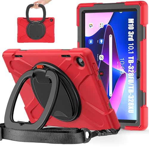 Compatible con Lenovo Tab M10 HD 2022 3rd 10.1 pulgadas TB-328FU/TB-328XU, funda resistente de TPU a prueba de golpes para niños, soporte giratorio de 360 grados, cubierta resistente con soporte +