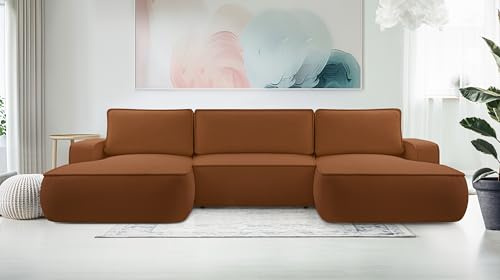 AXLIVING Ablia Sofa U-Form mit Schlaffunktion Ziegelrote 364 cm breit