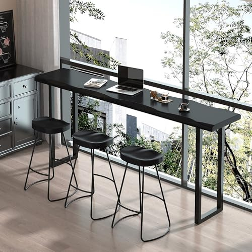 Rektangulär Pubtabell, Industriell Bartabell, 5 cm Tjock Massivträbordplatta, För Kök & Små Utrymmen, Barhocker Ej Inkluderade(120x50x105cm/47x20x41in)