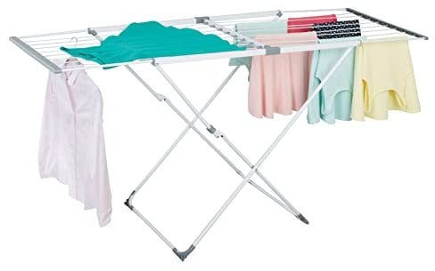 MDESIGN ausziehbarer Wäscheständer – Flügelwäscheständer mit viel Platz – platzsparender Standtrockner (BHT: 179 x 90 x 56 cm) aus Kunststoff für die Waschküche & Wohnung – weiß