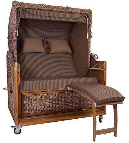 Strandkorb Kampen 2,5-Sitzer Banana 57438 Polyrattan Teakholz
