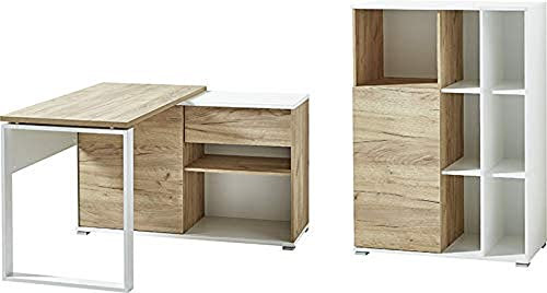Germania 2-TLG. Büromöbel-Set 8039-513 GW-Lioni, inklusive Schreibtisch und Aktenschrank, im Dekor Weiß/Navarra-Eiche-Nb.