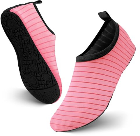 JOTO Chaussure d'eau Water Shoes Aquatiques Homme Femme, Chaussures de Plage de Mer de Piscine Sandales Plastiques, Anti Sable Antidérapant Sèche Vite, sur la Plage ou Yoga -Rose-24.2CM