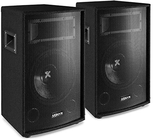 Vonyx SL10 - Conjunto de Altavoces Pasivos 2x500W, Woofer 10, Bass Reflex, Tophat para Trípode, Conexión Jack 6,3mm y Pinza, Transporte Fácil, para DJ, Eventos, Fiestas y Garajes