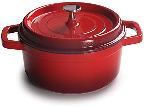 Auflauf Aus Gusseisen Mit Deckel NonStick - Backofen Sicherer Teller Aus Tiefem Gusseisen Mit Ergonomischen Griffen - Holländischer Ofen Aus Hochwertigem Gusseisen,26cm