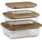 Cofan Set de 3 Fiambreras Rectangulares de Borosilicato | Modelo Bambú | Tapa de Bambú | Capacidad 640-1040-1520 ml