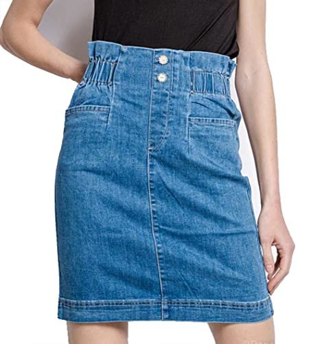 Van Der Rich ® - Jupe Jean à Enfiler, Court au Genou et Taille élastique - Femme