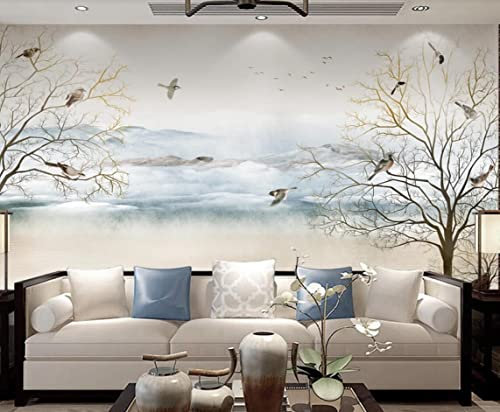 Tapeten Fototapete 3D Effekt Landschaft Blumen Vögel Und Bäume Wandbilder Wohnzimmer Deko Schlafzimmer Tapete Vliestapete