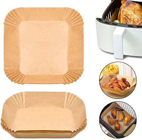100 Sheets Air Fryer Baking Paper Air Fryer Parchment Paper Non-Stick Plate Liner 16 x 4.5 cm Square Bowls Paper Baking Accessories for Frying Pan Oven Hot Air Fryer