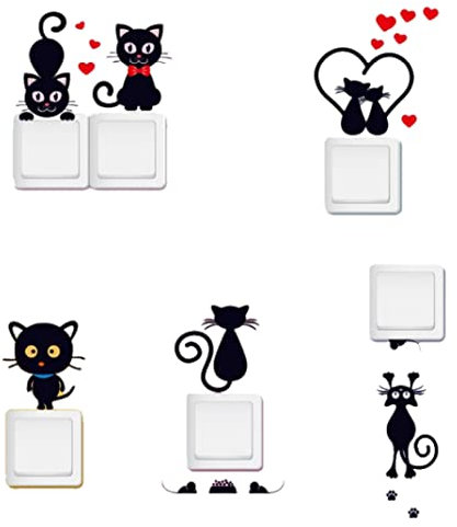 Abnehmbarer Katzen-schalter-aufkleber, Cartoon-katze, Wandaufkleber, Familien-lichtschalter-aufkleber, Niedliches Tier, Wandtattoo, Cartoon-tier, Lichtschalter-aufkleber, Kitty-wandaufkleber, 5 Stück