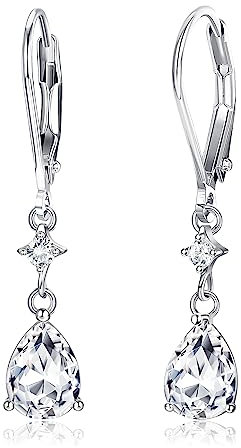Adramata Damen Ohrringe Silber 925 Hängend - Glänzende CZ Tropfen Ohrringe Modische Blau Mit Anhänger - Geschenke für Frauen