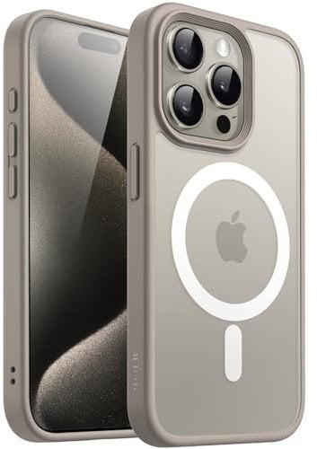 JETech Funda Magnética para iPhone 15 Pro MAX 6,7 Pulgadas Compatible con MagSafe, Carcasa Translúcida Mate Trasera Fina Antigolpes (Titanio Natural)