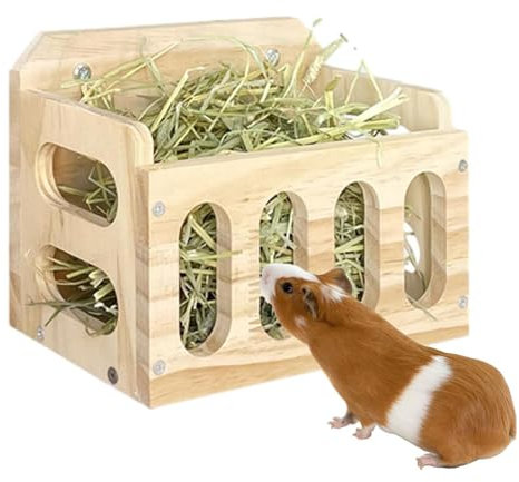 BradOc Heuraufe aus Holz - Holz Heuraufe für Meerschweinchen,Heu-Futterhäuschen für Habit Bunny Meerschweinchen Chinchilla Hamster,Braun,A
