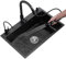 Fregadero de cocina de acero inoxidable grifo extraíble negro fregadero monotasa accesorios completos (80x45x20cm)