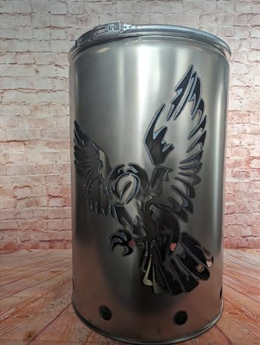 Fuchsbau Feuertonnen Feuertonne mit - Eule - Motiv - Gefertigt aus neuem Ölfass - Besondere Feuerstelle für Garten und Terrasse - Hohe Feuerschale mit Rostoptik - 90 x 60 cm