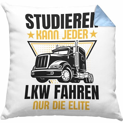 Trendation LKW Fahrer Geschenk Kissen mit Füllung 40x40 Lastkraftwagen-Fahrer Geschenkidee Lustiger Spruch Studieren Kann Jeder LKW Fahren Nur Die Elite (Blau)