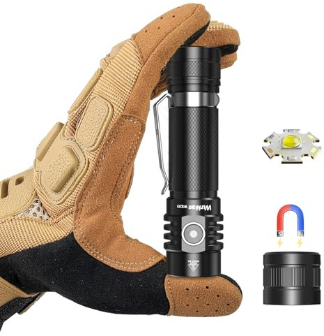 Wurkkos WK03 Mini linterna LED, 1200 lúmenes, linterna recargable USB-C extremadamente brillante con LED 519A, IPX68 impermeable, tapa trasera magnética, linterna EDC portátil(Negro)