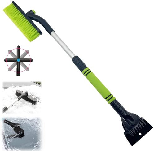 Mino Plus Spazzola per Neve Auto,Spazzola Neve Telescopica per Parabrezza Auto,Spazzola per Neve Girevole,3 in 1 Raschietto per Ghiaccio Spazzola da Neve,per Parabrezza SUV/Camion/Veicolo (Verde)