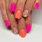 24pcs Short Square False Nails Pink Orange Press on Nails Colorful Flower Fake Nails Stick on Nails Removable Glue on Nails Acrylic Nail Tips Women Nail Accessories