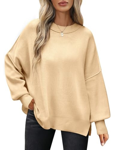 PASUDA Jersey Mujer Invierno Oversize Cuello Redondo Jerseys Manga Larga Otoño Suéter para Mujers Casual Punto Sudadera Elegante Ligero Pullover Tops