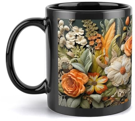 3D-Papier-Quilling-Tasse, 3D-Lilien-Tasse, 3D-Blumenmuster, 11 Unzen, lustige Kaffeetasse
