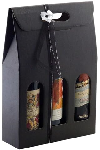 Italian Options Wine Box Gift Bag for 3 Bottles, Empty, Reusable Gift Box Wine Bags with Presentation Window for Gifts, Bottle Packaging, 270 x 90 x 385 mm, 1-Pack, Black Silk