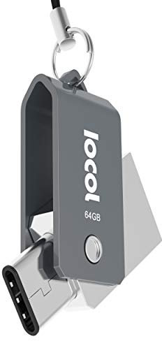 Iocol Clé USB-C 64 GO Duo - 2 in 1 < Type C et USB-A 3.0 > Etanche & Rapide - Extrêmement Résistante Fabriquée en Métal - Flash Drive 64GB Idéale sur Porte-clés en Gris