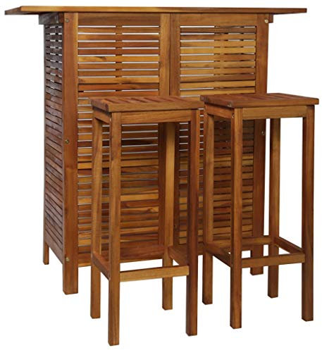 Festnight 3-TLG. Massivholz Essgruppe mit 2 hocker | Esstisch Stuhl Set Akazienholz | Tischgruppe Esstischgruppe Sitzgruppe Esszimmergarnitur | Bar-Set Bartisch mit 3 barhocker