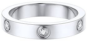 FOCALOOK Damen-Eheringe mit Gravur Love Edelstahl/Schwarz/Vergoldet Zirkonia Promise Ring Größe J 1/2-V 1/2 (Geschenkbox), Stein, Cubic Zirkonia