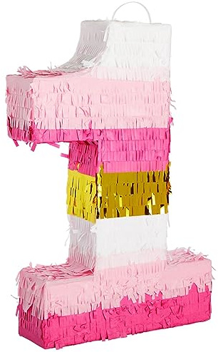 Kleine Pinata mit Nummer 1 aus rosa und goldener Folie, für Kinder zum 1. Geburtstag, Party-Dekorationen (41,5 x 27,9 cm)