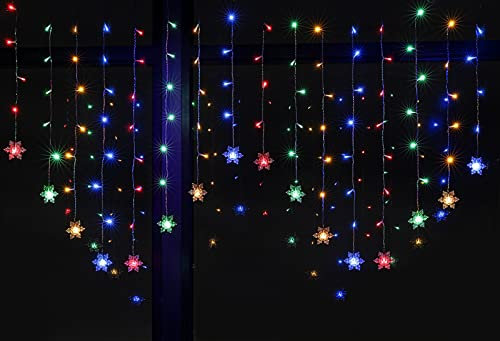 BLOOMWIN 2x1M Schneeflocken Lichtervorhang Bunt, USB Weihnachtesbeleuchtung 8 Modi Lichterkettenvorhang 104 LEDs Lichterkette Fenster für Balkon, Hochzeit, Weihnachten IP44 Lichterkette