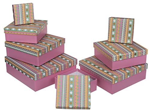 Set di 8 scatole regalo, confezione regalo, 8 pezzi, per Natale, compleanno, matrimonio, ca. 22,5 x 22,5 x 8 cm (rosa con decorazione dorata)