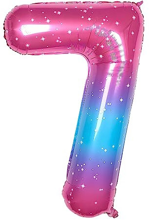 Ponmoo 40 inches Foil Balloons Numbers 7 Pink-Blue Gradient (101cm), Inflatable Helium or Air, Giant Balloon Number 0-9, 10-100, Grand Balloons for Anniversary Wedding Birthday Party Decoration