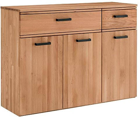 Flur Garderoben Sideboard Anrichte Kommode Eiche massiv geölt mit Metallgriffen in schwarz, B/H/T: ca. 120/89/39 cm