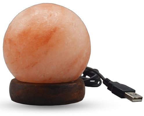 home stuff Pink Himalayan Salt Lamp, All Natural Crystal Rock Salt Lamp Handcrafted with Wooden Base with USB Cable Relaxation Light Home Décor USB Powered, Ball Round Shape USB