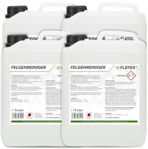 FLOTEX Felgenreiniger für Auto & Motorrad 4x5L | Saurer Felgen Reiniger effektiv gegen Bremsstaub, Flugrost & hartnäckige Verschmutzungen | Felgenreiniger Alufelgen & Stahlfelgen | Made in Germany