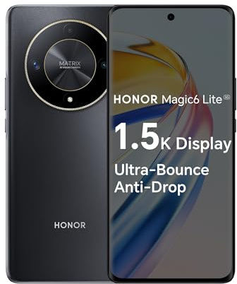 Honor Magic6 Lite Téléphones Mobiles sans SIM, Smartphone 5G, 8 Go + 256 Go, écran de 6,7 Pouces 120 Hz, Triple caméra arrière 108 MP, Batterie 5300 mAh, Double SIM, Android 13, Noir (Reconditionné)