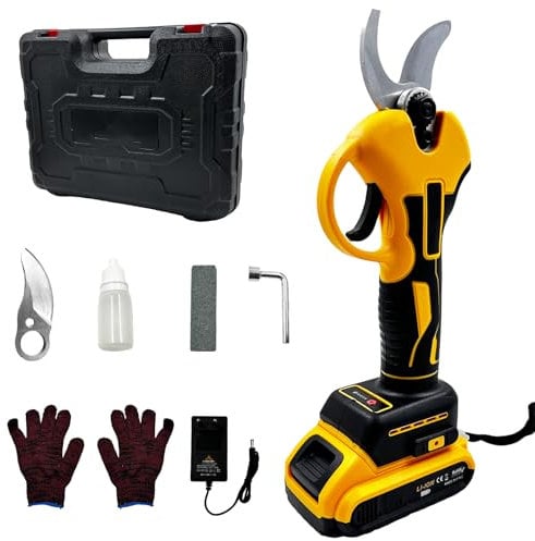 VOLTIX Forbici Potatura Elettriche Professionali 30mm, Cesoie Elettriche a Batteria con 2 Batterie 21V, Forbici da Potatura per Giardinaggio, Ulivi, Alberi da Frutta e Vigneti, Giallo