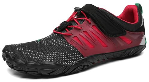 SAGUARO Barfußschuhe Herren Barfussschuhe Damen Barfuss Schuhe Zehenschuhe Outdoor Fitnessschuhe rutschfest Traillaufschuhe Barefoot Shoes mit Zero-Drop Solhe Dunkelrot, Gr.39 EU