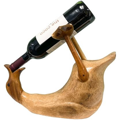 My Family House Drinking Duck Bottle Holder Wine Bottle Stand Hand Carved Fair Trade Wooden Bamboo Root Sculpture