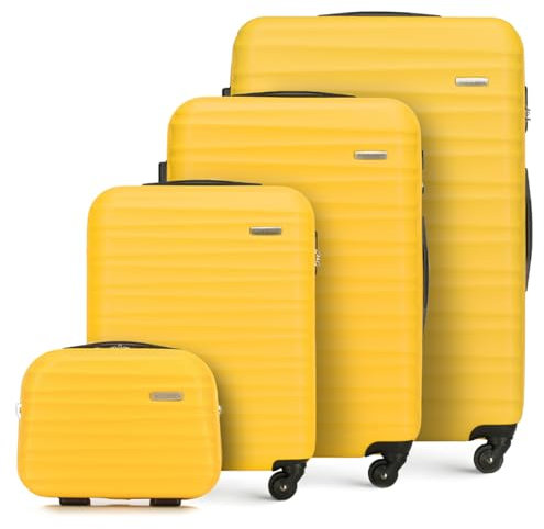 WITTCHEN Reisekoffer 4er Koffer-Set Rollkoffer Trolley Handgepäck Gepäck Reisekoffer Set Hartschale aus ABS 4 Spinner-Rollen Zahlenschloss Groove Line gelb Lufthansa/Eurowings/Ryanair/Condor